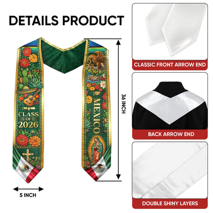 Mexico Graduation Stole Class of 2026 – Mexican Heritage Virgen Guadalupe Sash