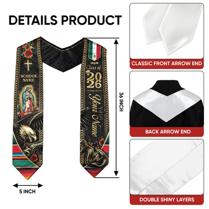 Custom Mexico Graduation Stole 2026 Virgin Mary Eagle Snake Catholic Mexican Heritage Sash