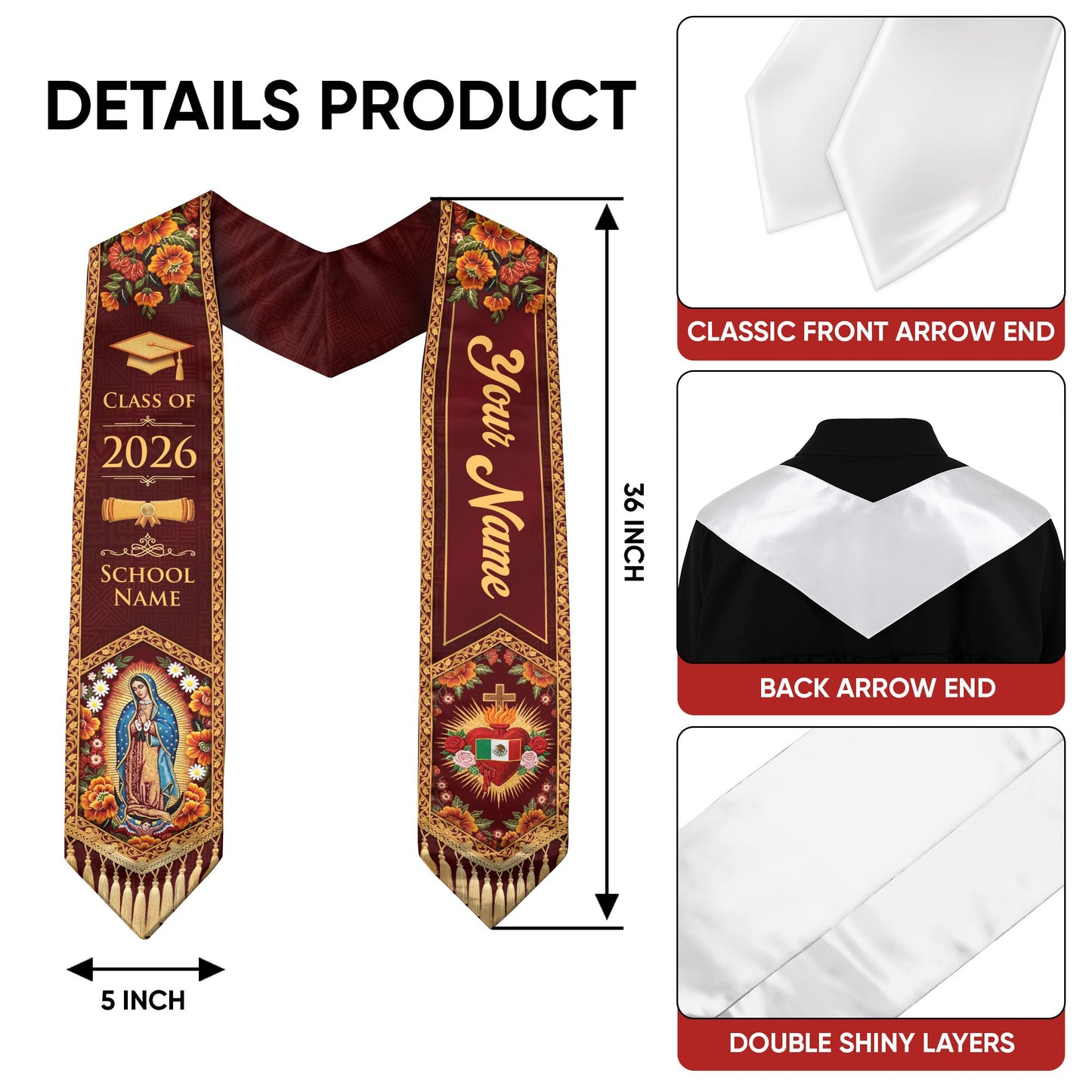 Custom Mexico Graduation Stole 2026 Personalized Name Sacred Heart Heritage Sash