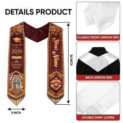 Custom Mexico Graduation Stole 2026 Personalized Name Sacred Heart Heritage Sash