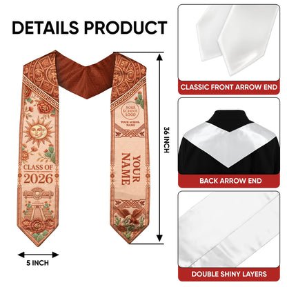 Mexico Graduation Stole 2026 School Logo Personalized Name Aztec Eagle Sash