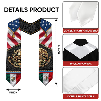 Mexican American Graduation Stole - Aztec Eagle Heritage Sash Gift
