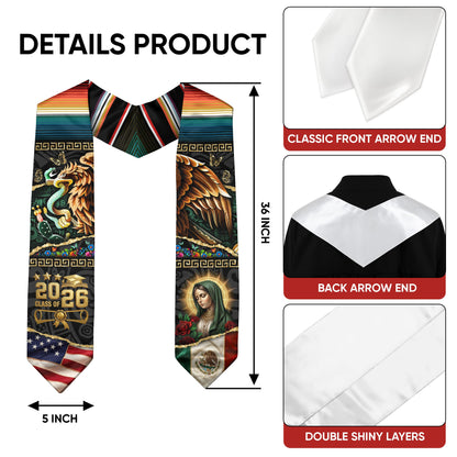 Mexican Graduation Stole 2026, Graduation Sash Mexico, Eagle Serpent Mexican Flag Stole, Mexico Graduation Sash