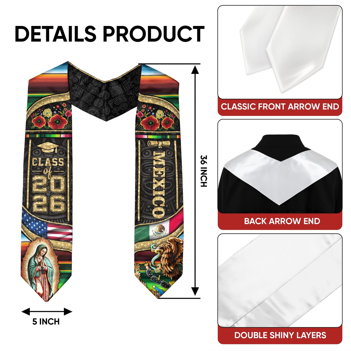 Mexican Graduation Stole 2026, Graduation Sash Mexico, Mexican Flag Graduation Sash, Mexican Stoles for Graduation