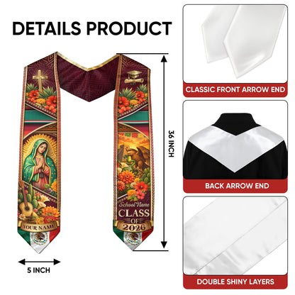 Mexico Graduation Stole Custom 2026 Guadalupe Aztec Eagle Serape Sash Gift