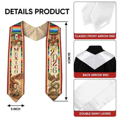 Mexico Graduation Stole 2026 Eagle Serpent Aztec Pyramid Serape Cultural Heritage Design