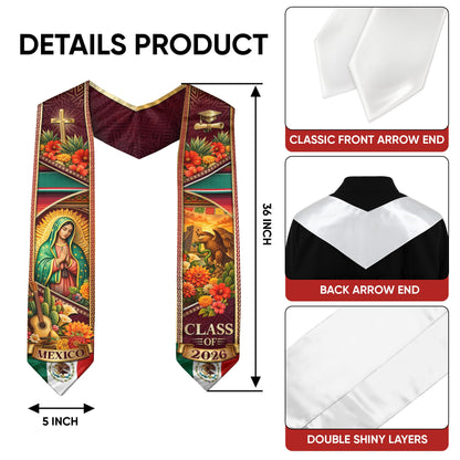 Mexico Graduation Stole 2026 Guadalupe Eagle Cross Floral Serape Sash Gift