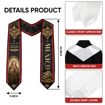 Mexico Graduation Stole 2026 Virgin Mary Gold Eagle Black Luxury Heritage Sash