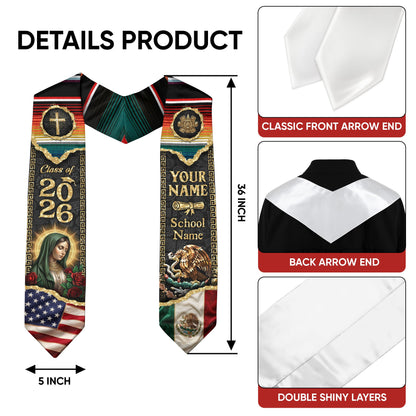 Mexico Graduation Stole 2026 Personalized Name USA Mexican Flag Pride Sash