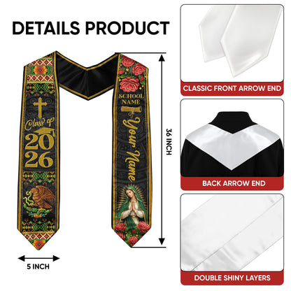 Custom Name Mexican Graduation Stole 2026 - Our Lady of Guadalupe & Eagle Heritage Sash