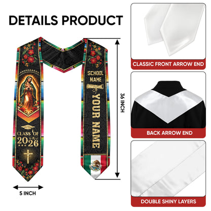 Custom Name School Mexico Graduation Stole 2026 - Mexican Pride Serape Cross Sash
