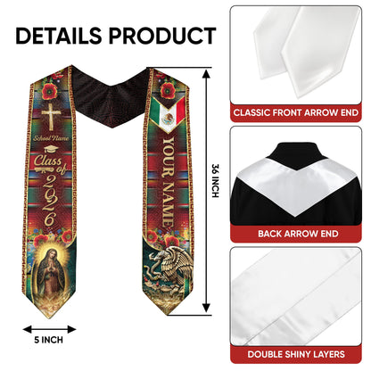 Custom Mexican Heritage Graduation Stole 2026 Virgin Mary Serape Eagle Sash
