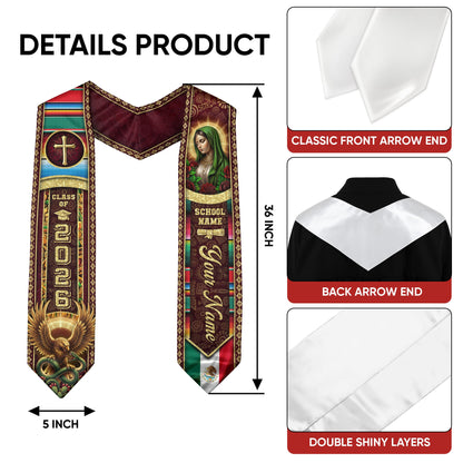Custom Mexican Graduation Stole 2026 Virgin Mary Eagle Cross Name School Sash