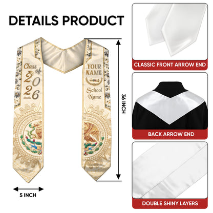 Mexico Graduation Stole 2026 Eagle Mexican American Heritage Personalized Cream Sash