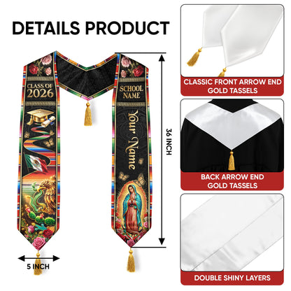 Custom Mexico Graduation Stole 2026 Tassels Virgin Mary Eagle Serape Sash