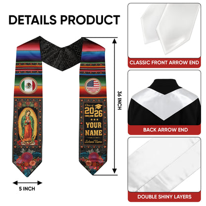 Mexico Serape Graduation Stole Custom Name 2026 Mexican American Grad Gift Sash