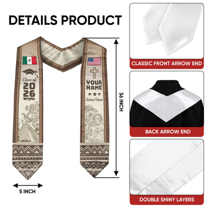 Mexico Graduation Stole 2026 Chichen Itza Aztec Pyramid Personalized Mexican Sash