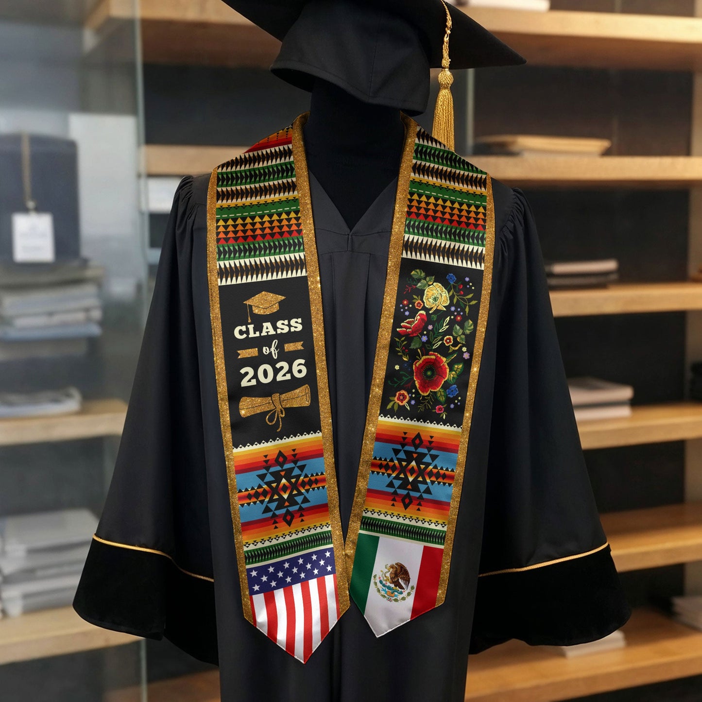 Mexico Sash 2026 Graduation, Mexican Stole with Mexico Flag Design, Senior Class 2026