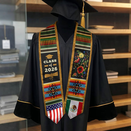 Mexico Sash 2026 Graduation, Mexican Stole with Mexico Flag Design, Senior Class 2026