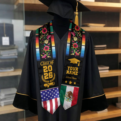 Custom Mexico Sash 2026 for Graduate, Personalized Mexican Stole for Graduation
