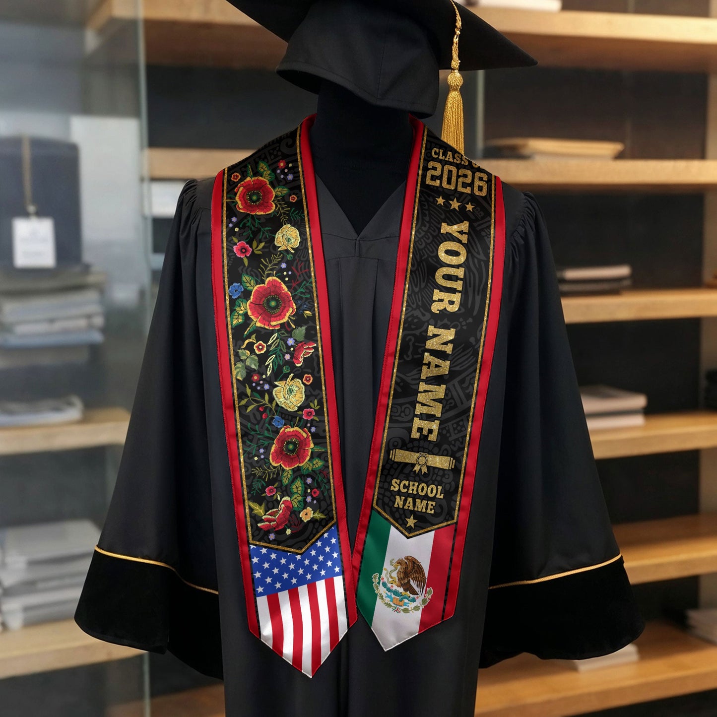Custom Mexican Graduation Sash 2026, Mexican American Flag Stole, Mexico Grad