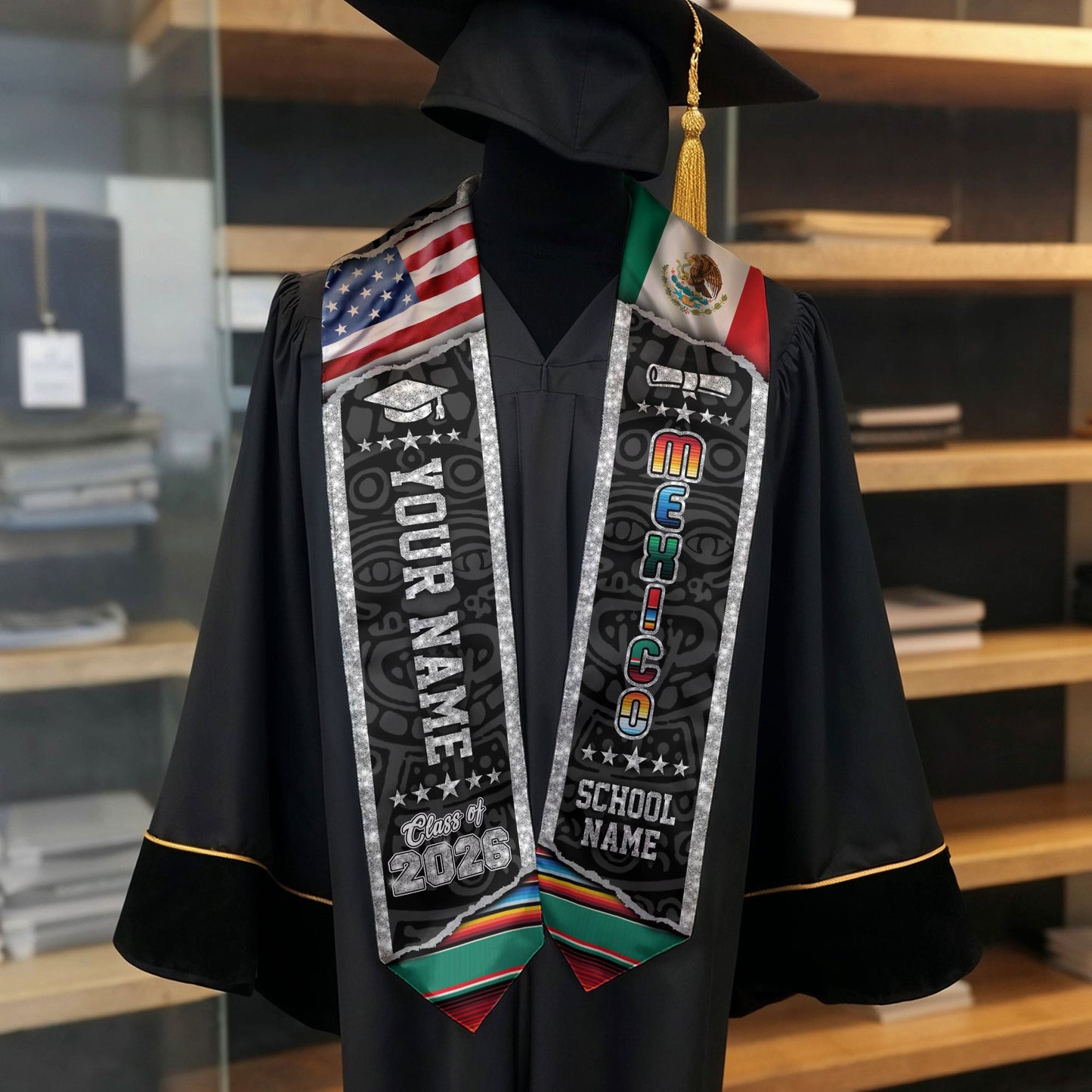 Personalized Mexican Stole 2026, Mexico Graduation Sash, Custom Graduate GIft