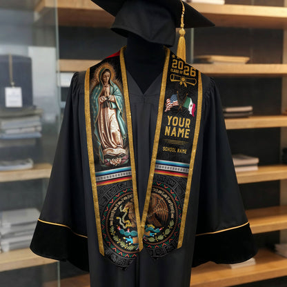 Custom Mexican Graduation Sash 2026, Personalized Mexico Stole for Graduate. Unique Mexican Graduation Stole for Graduation Ceremony