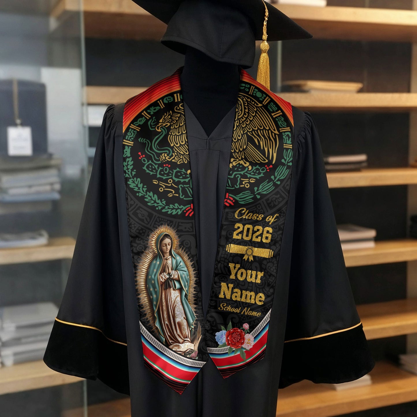 Personalized Mexican Graduation Stole 2026, Custom Mexico Sash for Graduate, Premium Mexican Stole for Graduation Day