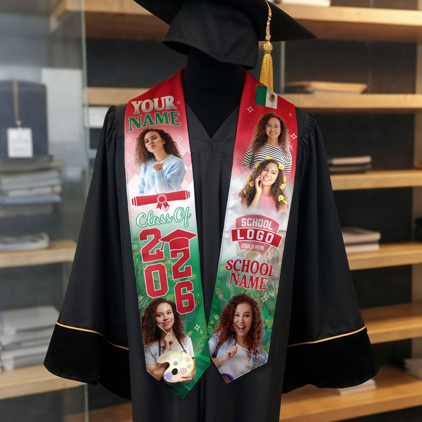 Mexico Aztec Stole 2026 for Graduate, Custom Photo Mexican Graduation Sash