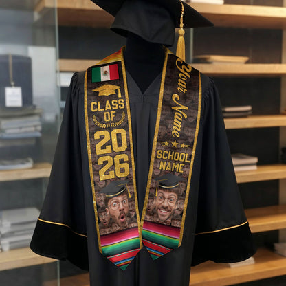 Aztec Mexico Graduation Stole 2026, Custom Photo Mexican Sash for Graduate Achievement