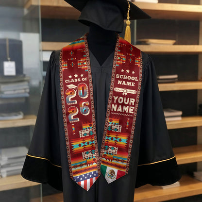 Mexico Aztec Custom Graduate Stole 2026, Mexican Graduation Sash Unique Design