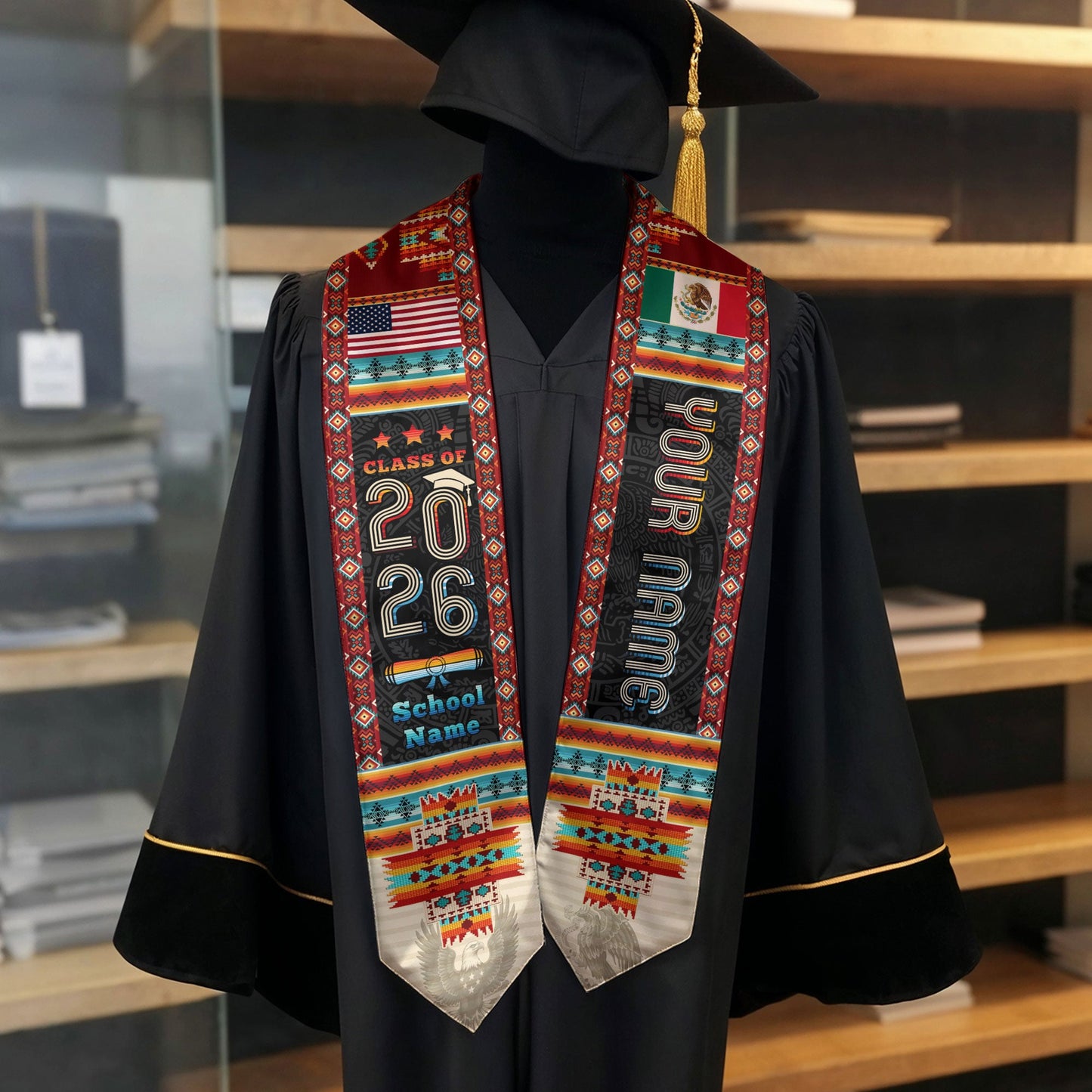 Custom Mexico Aztec Sash 2026, Mexican Graduation Stole for Graduate Day