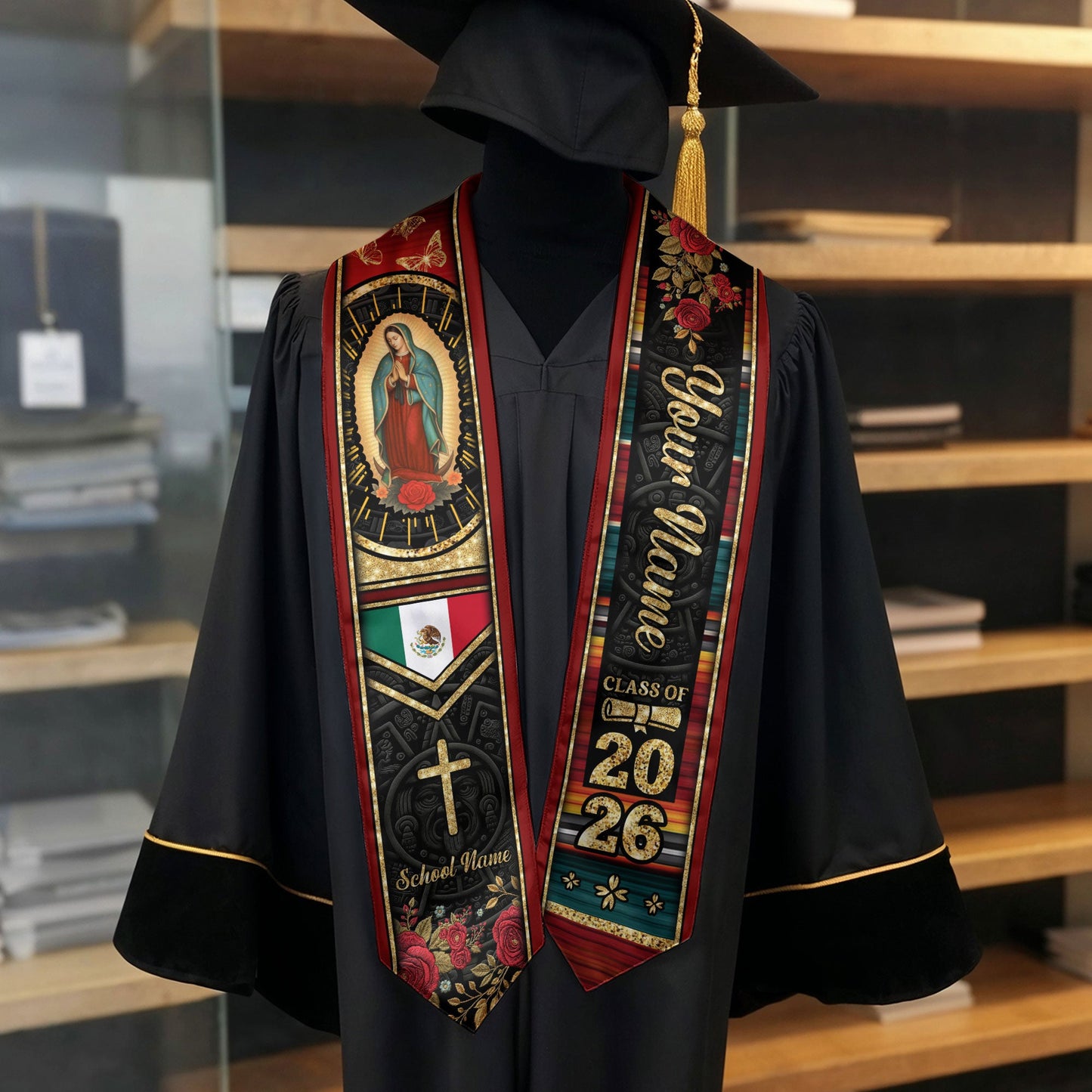 Customized Graduation Stole Mexico, Mexican Flag Style Graduation Sash for the Class of 2026