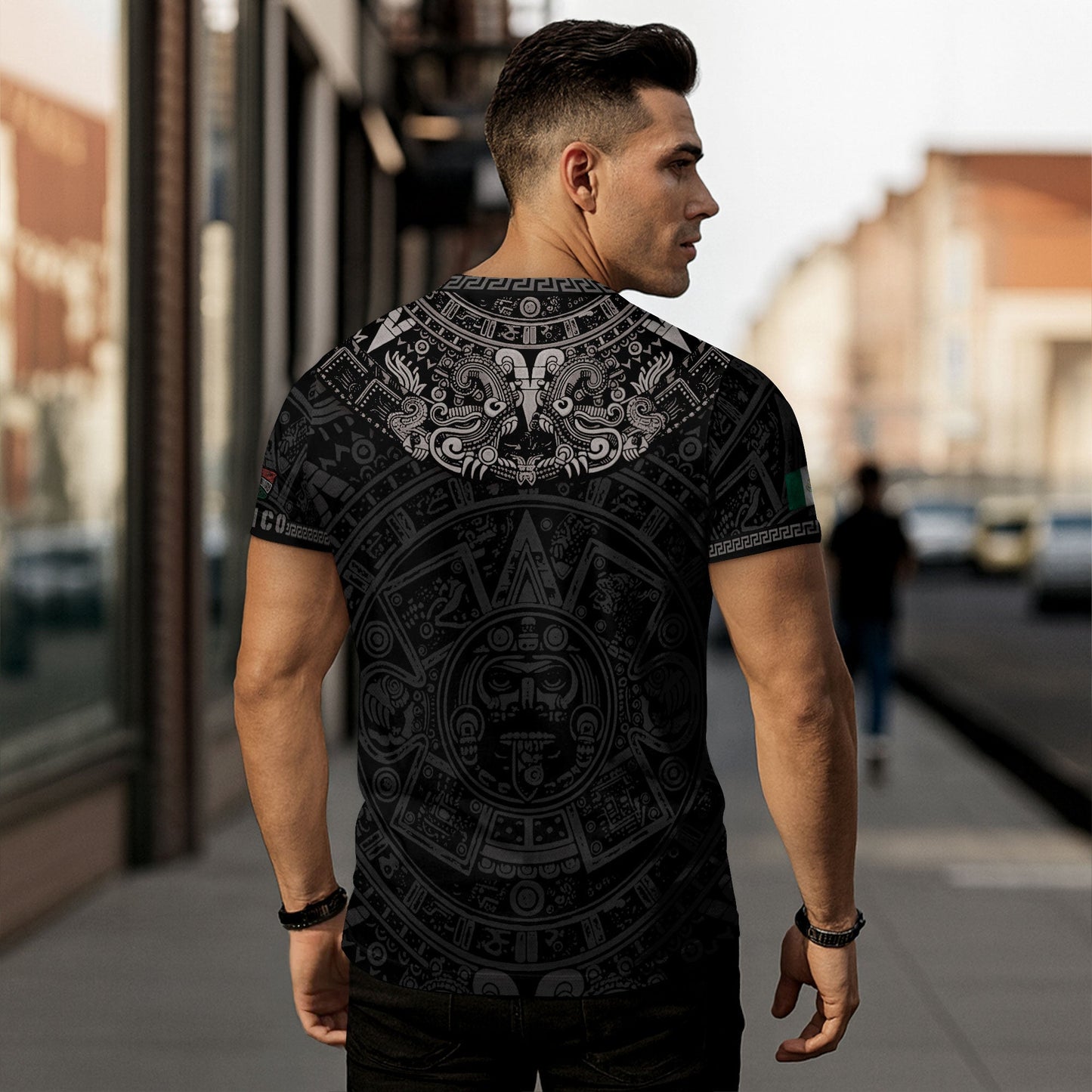 Mexico Heritage Shirt 2-Pack Bundle – Aztec Sun Stone Black Pattern + Guadalupe Floral Flag National Pride