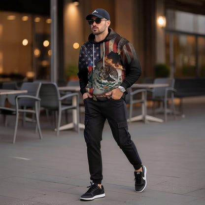 Mexico USA Flag Eagle Heritage Burn Through Pride Unity Warrior Hoodie