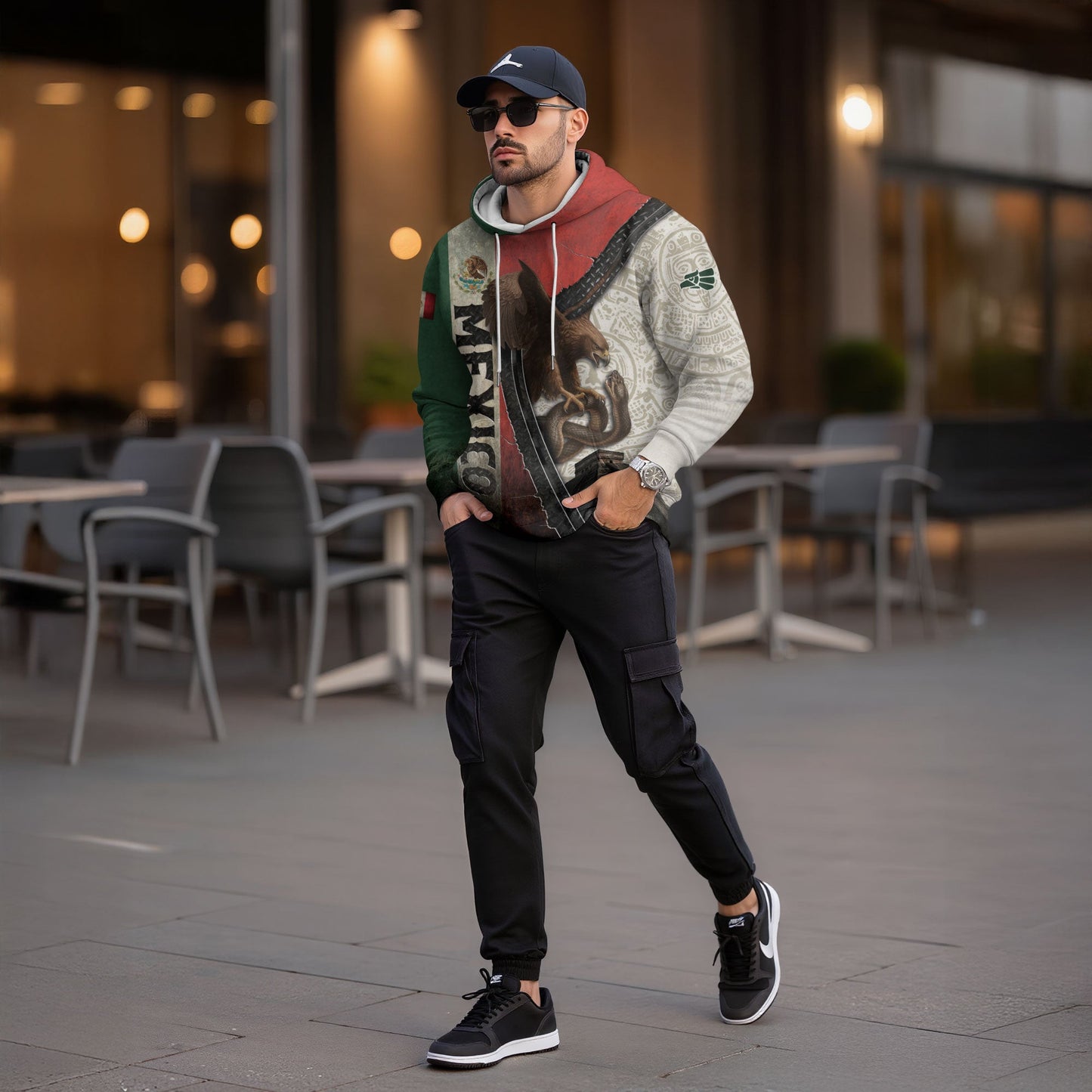 Mexican Aztec Eagle Snake National Flag Heritage Cultural Mens Hoodie