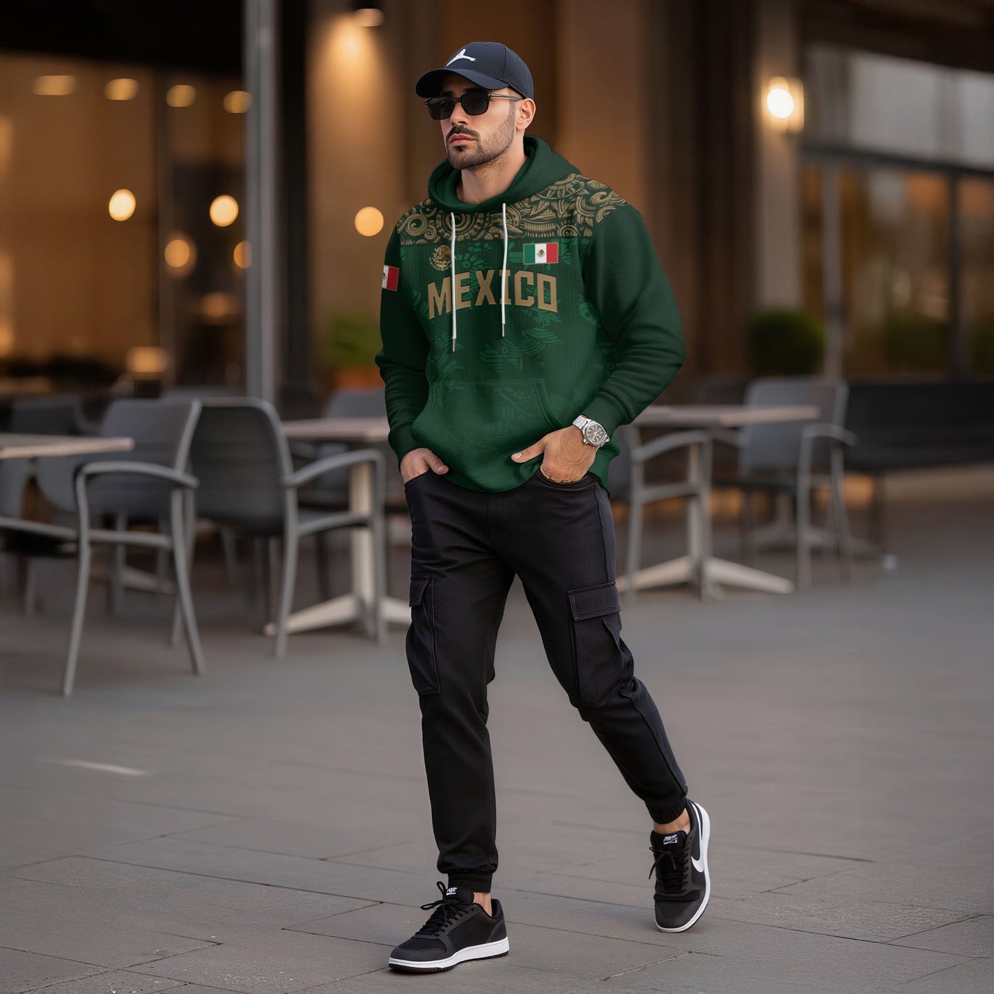 Mexican Dark Green Gold Eagle Snake Flag Heritage Mens Sudadera De Mexico Hoodie