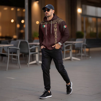 Mexican Maroon Gold Eagle National Flag Heritage Mens Sudadera De Mexico Hoodie