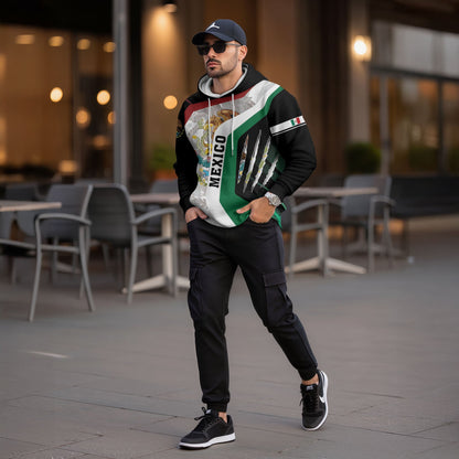 Mexico Pride Black Eagle Snake National Flag Heritage Mens Sudadera De Mexico Hoodie