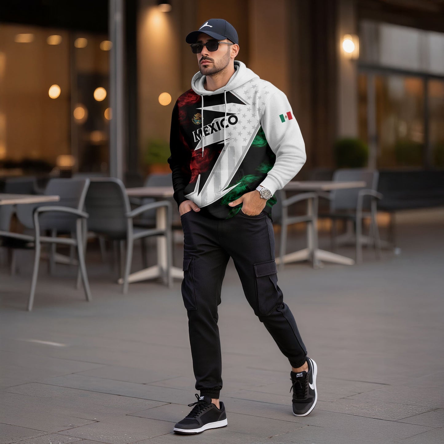 Mexican Black White Lightning Bolt Flag Heritage Mens Sudadera Mexico Hoodie