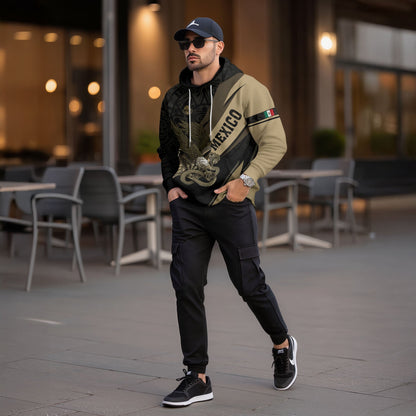 Mexican Sand Gold Eagle Snake Aztec Calendar Heritage Mens Sudadera Hoodie