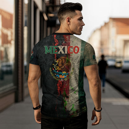 Mexico Flag Eagle Head Aztec Warrior Dark Art Legacy Pride Men's Shirt