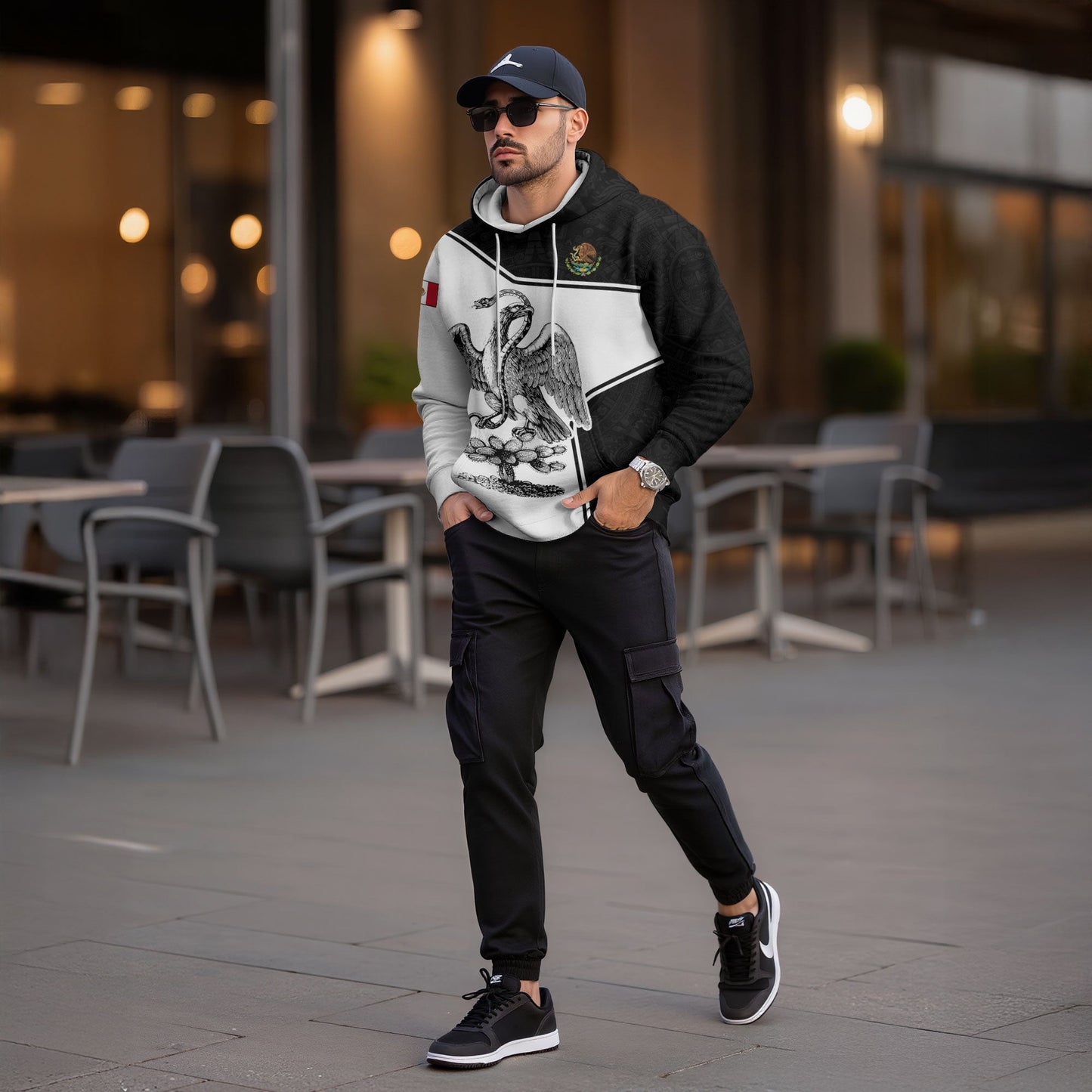 Mexico Aztec Culture White Black Eagle Heritage Men Hoodie