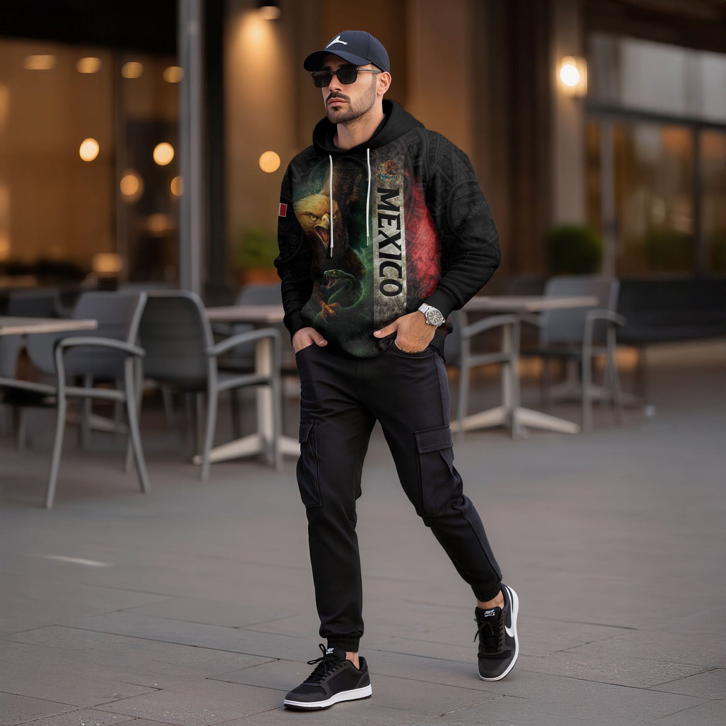 Mexican Black Eagle Snake Aztec National Flag Heritage Mens Sudadera Hoodie