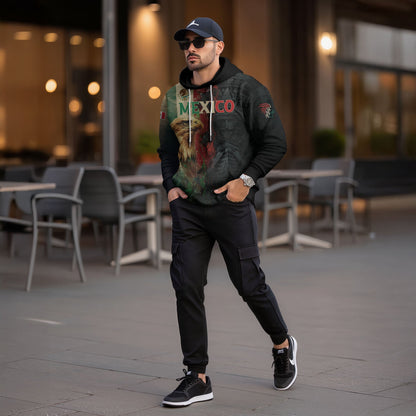 Mexican Black Eagle Flag Aztec Pyramid Heritage Mens Sudadera De Mexico Hoodie