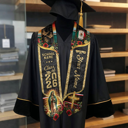 Custom Mexican Graduation Stole 2026 Mexico Sash Butterfly Virgin Mary Aztec Patterns