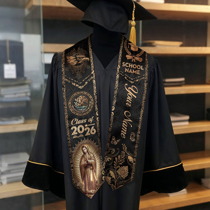 Mexican Graduation Stole 2026 Custom Mexico Sash Virgin Mary Cross Aztec Patterns