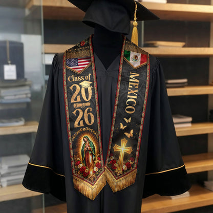 Virgen de Guadalupe Mexican American Graduation Stole Class of 2026 Sash