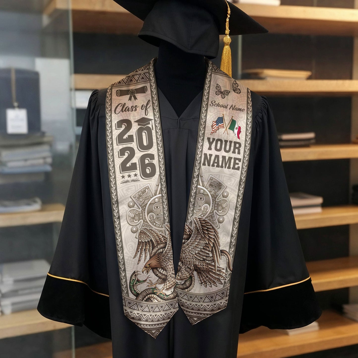 Mexican Graduation Stole 2026 Custom Mexican Graduation Sash, Mexican Flag Graduation Stole