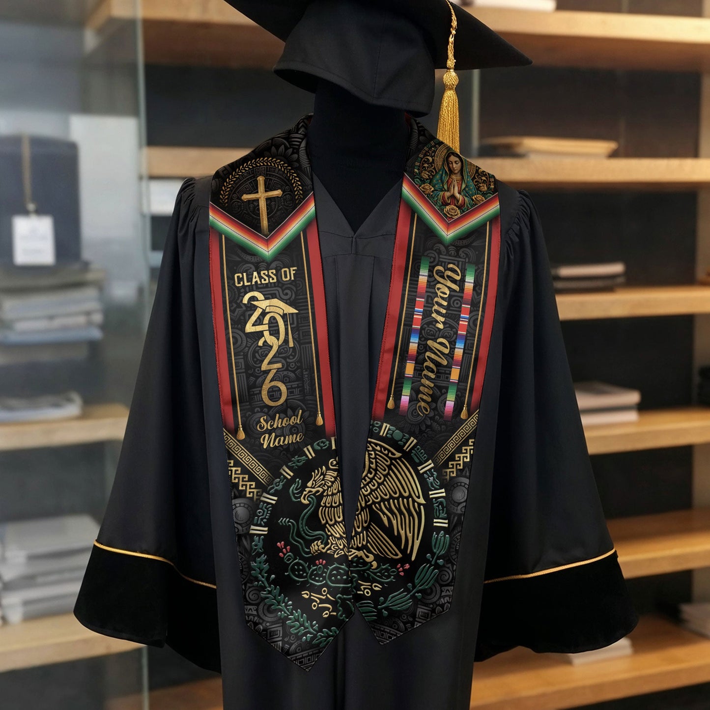 Mexican Style Graduation Stole 2026 Custom Graduation Sash Personalized Stoles for Graduation Mexico
